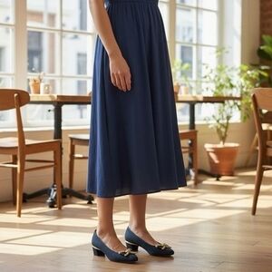 BALLY Vermont Navy Blue Leather Pumps Low Heels Bow Women’s Size 5